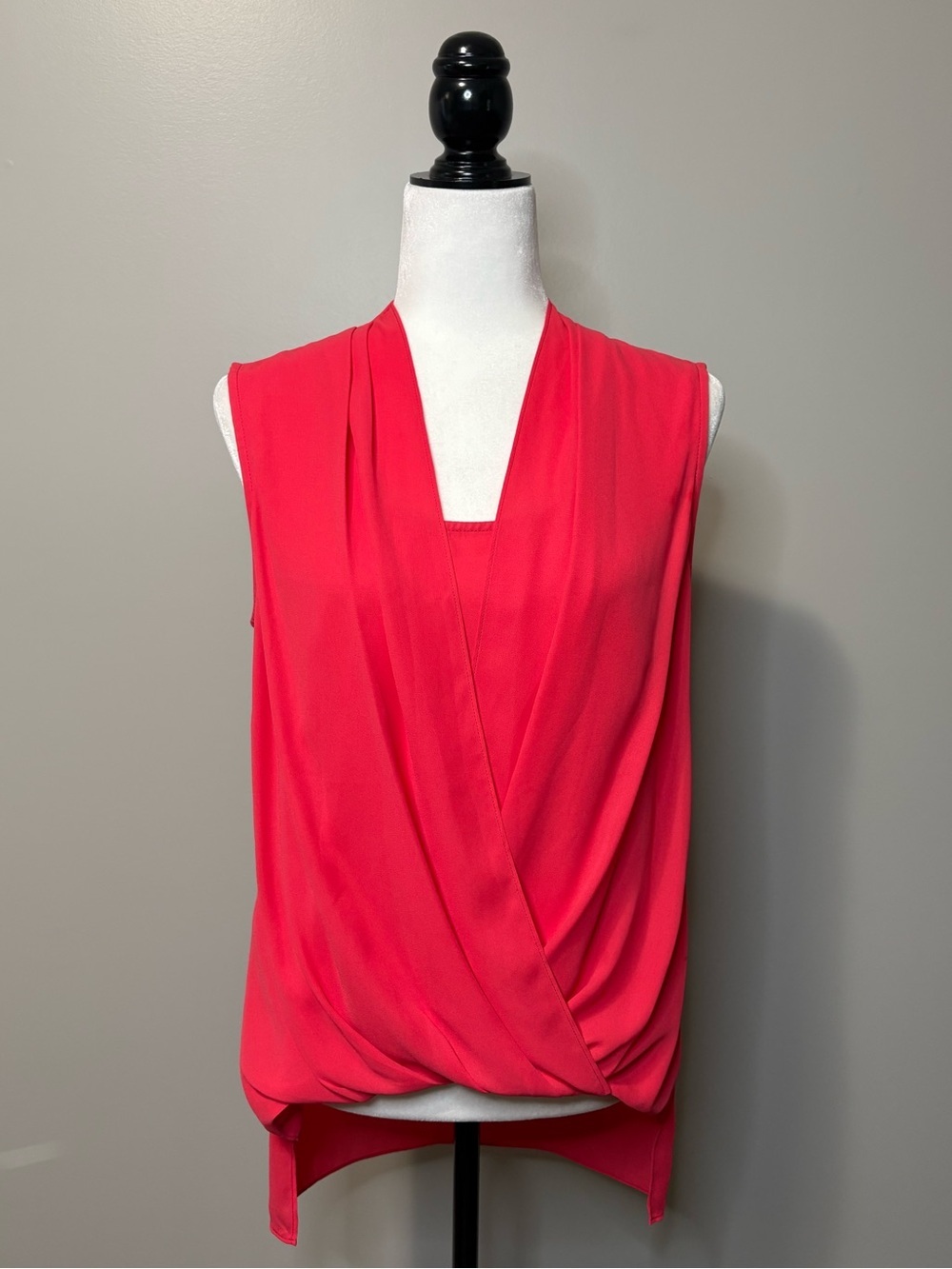 Frank Lyman Sleeveless Faux Wrap Hi-Lo Coral Blouse
